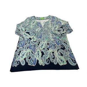 Cappagallo blue green Paisley blouse‎ Woman’s Size XL